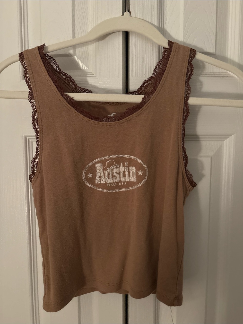 Hollister Brown Lace-Trim Austin Graphic Tank
